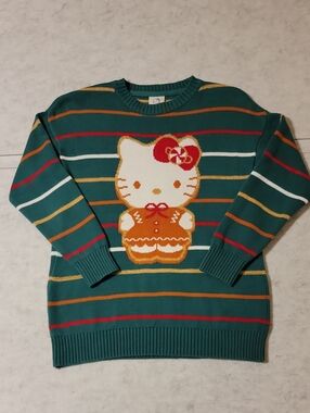 Hello Kitty Sanrio Gingerbread Holiday Sweater Striped Sparkles Girls Small